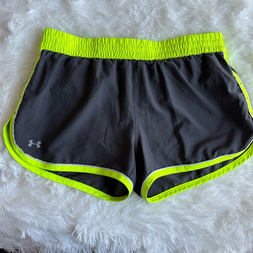 Under Armour Running shorts. Neon Yellow and Dark Gray. Size M